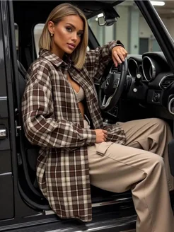 Рубашка в клетку оверсайз удлиненная