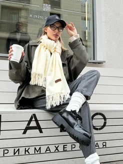 Шарф весенний с бахромой кашемировый